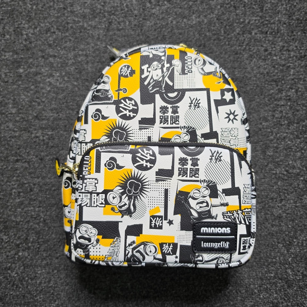Loungefly Minions Rise Of Gru Karate Backpack Yellow White Unisex Comic Mini NEW